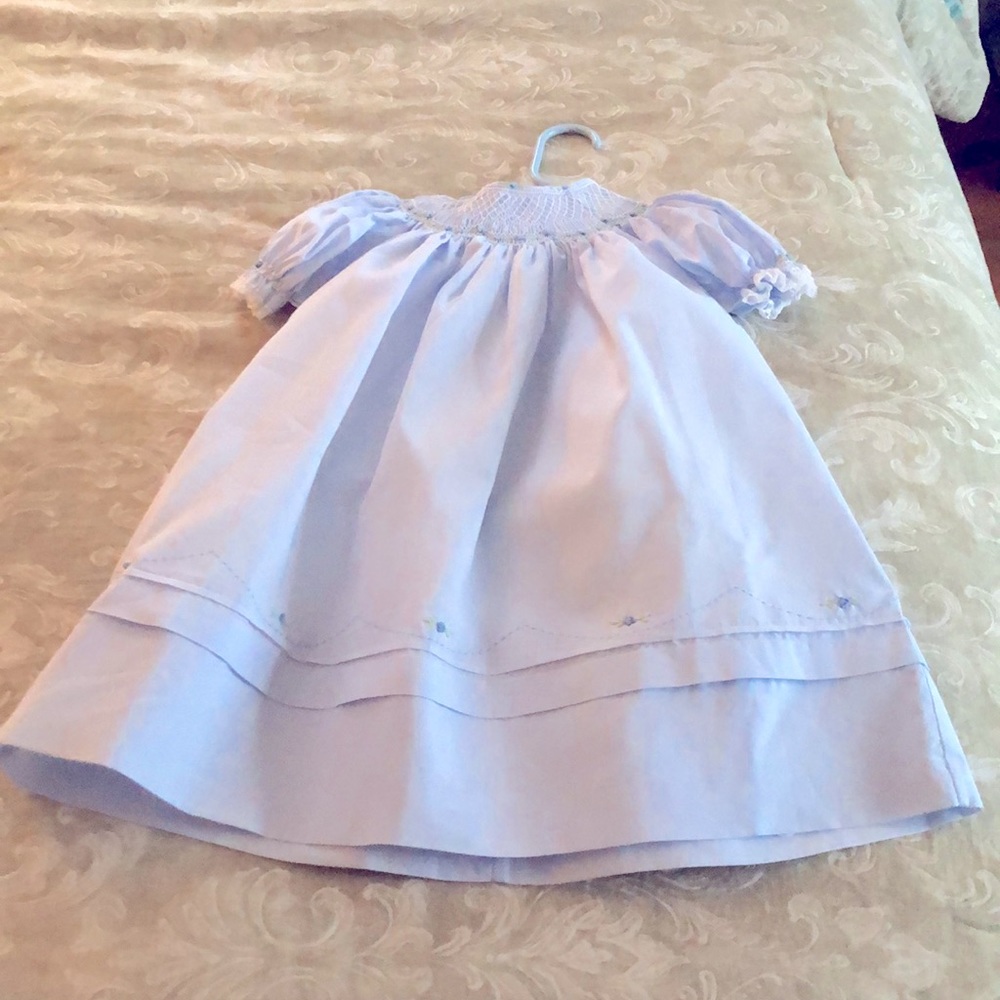 12 months blue hand embroidered dress
